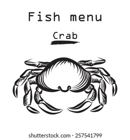 Crab Icon. Sea Food Menu Label. Fish Restaurant Cover Background.