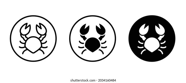 Crab icon. Seafood shop icon button, vector, sign, symbol, logo, illustration, editable stroke, flat design style isolated on white