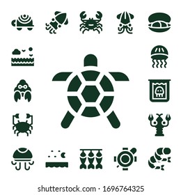 crab icon set. 17 filled crab icons.  Simple modern icons such as: Turtle, Sea, Hermit crab, Jellyfish, Creature, Lobster, Squid, Dried fish, Mussel, Shrimp