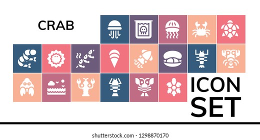  crab icon set. 19 filled crab icons. Simple modern icons about  - Jellyfish, Shrimp, Hermit crab, Sea, Lobster, Turtle, Sea urchin, Clam, Squid, Mussel, Creature,