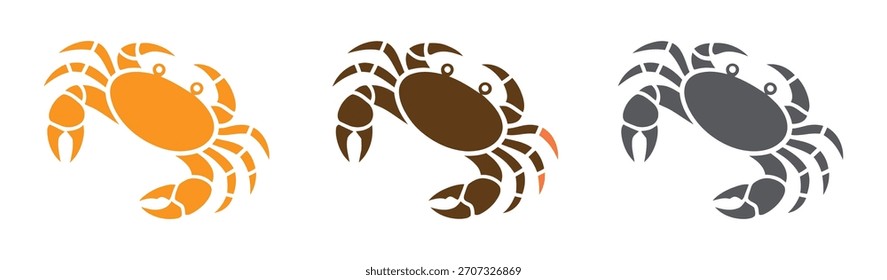 Crab Icon Set - Símbolo animal do Mar Negro e Branco para o projeto marinho, marisco e natureza.