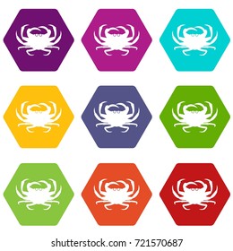 Crab icon set many color hexahedron isolated on white vector illustration