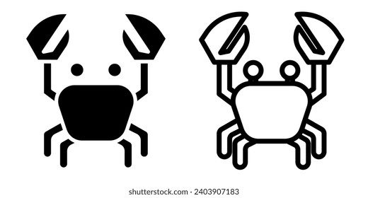 crab icon, sign, or symbol in glyph and line style isolated on transparent background. Vector illustration	
