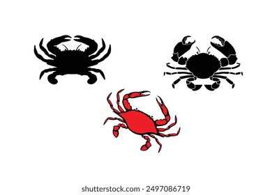 crab icon silhouette black and red color handwriting
