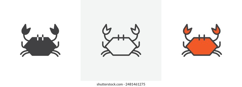 Crab icon symbol collection on white background.