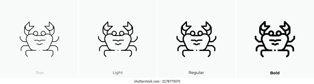 crab icon. Thin, Light Regular And Bold style design isolated on white background