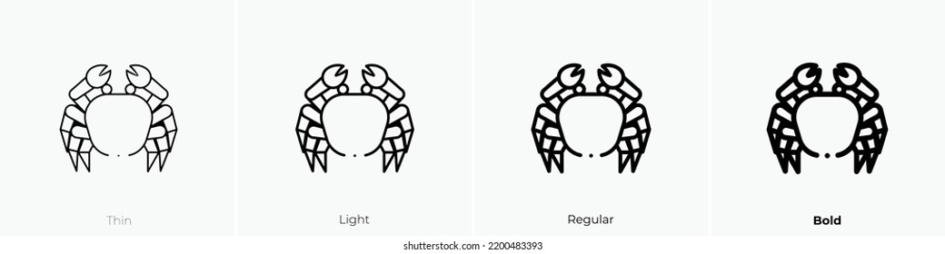 crab icon. Thin, Light Regular And Bold style design isolated on white background