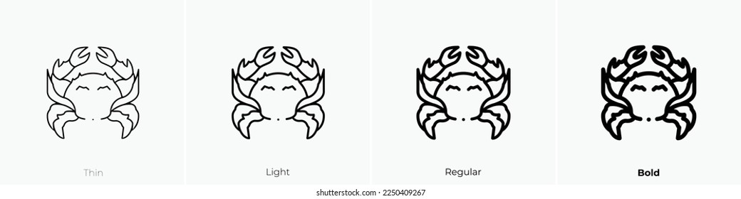 crab icon. Thin, Light Regular And Bold style design isolated on white background