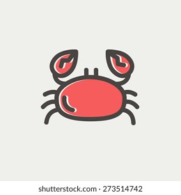 Crab icon thin line for web and mobile, modern minimalistic flat design. Vector icon with dark grey outline and offset colour on light grey background.