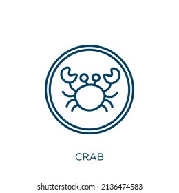 crab icon. Thin linear crab outline icon isolated on white background. Line vector crab sign, symbol for web and mobile