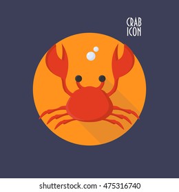 Crab icon vector could be used as icon, sticker template, crab cafe or pub sign, book illustration, seafood restaurant menu element. Crustacean. Crab illustration.
