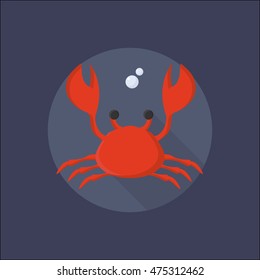 Crab icon vector.  Sea life illustration. Crab Festival promotion icon. Decapod. Delicious seafood menu element. 