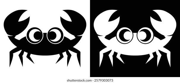 Crab icon, crab vector icon.  Stone crab flat icon. Sea crab silhouette isolated. Vector illustration. white and black background.