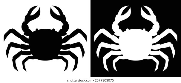 Crab icon, crab vector icon.  Stone crab flat icon. Sea crab silhouette isolated. Vector illustration. white and black background.