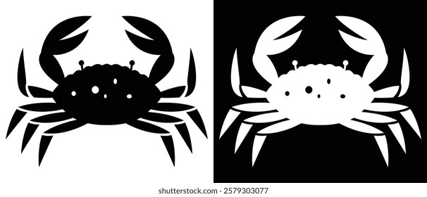 Crab icon, crab vector icon.  Stone crab flat icon. Sea crab silhouette isolated. Vector illustration. white and black background.