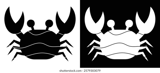 Crab icon, crab vector icon.  Stone crab flat icon. Sea crab silhouette isolated. Vector illustration. white and black background.