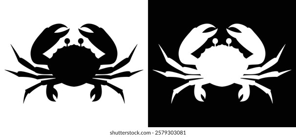 Crab icon, crab vector icon.  Stone crab flat icon. Sea crab silhouette isolated. Vector illustration. white and black background.