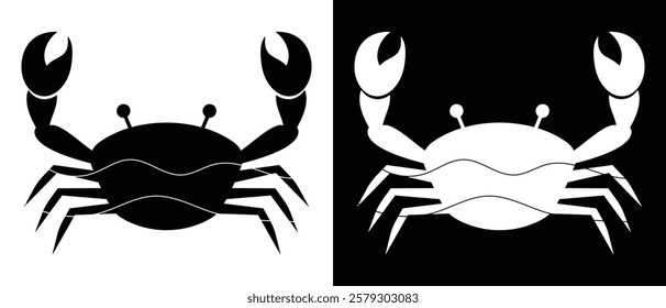 Crab icon, crab vector icon.  Stone crab flat icon. Sea crab silhouette isolated. Vector illustration. white and black background.