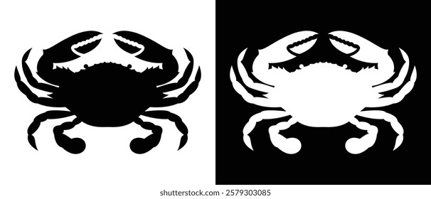 Crab icon, crab vector icon.  Stone crab flat icon. Sea crab silhouette isolated. Vector illustration. white and black background.