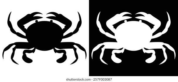 Crab icon, crab vector icon.  Stone crab flat icon. Sea crab silhouette isolated. Vector illustration. white and black background.