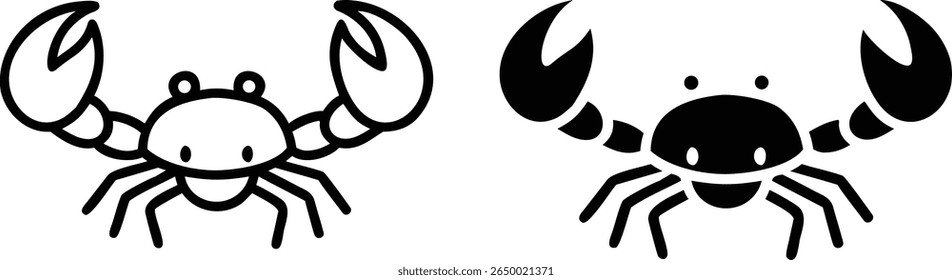Crab Icons – Black and White Sea Animal Marine Vector Cartoon Set
