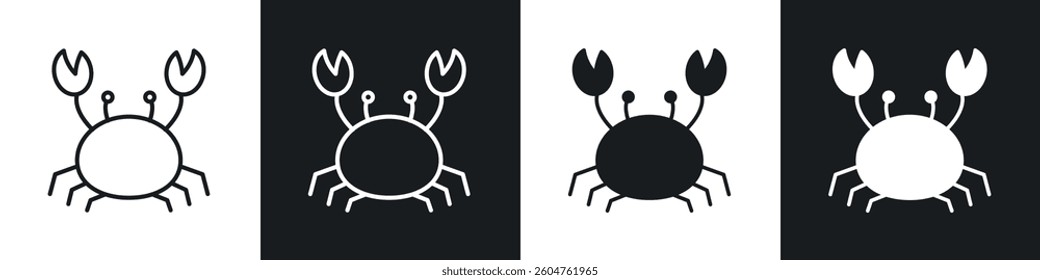 Crab icons in flat and linear vector illustration on white background.