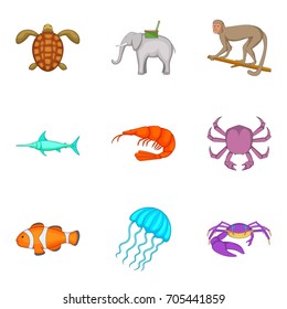 Crab icons set. Cartoon set of 9 crab vector icons for web isolated on white background