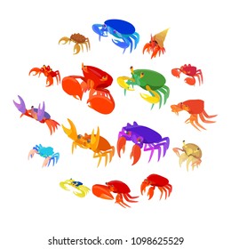 Crab icons set in cartoon style. Seafood set collection vector illustration