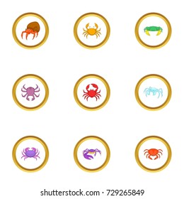 Crab icons set. cartoon style set of 9 crab vector icons for web design