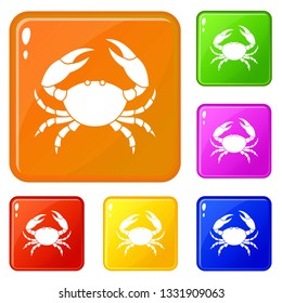 Crab icons set collection vector 6 color isolated on white background