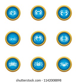 crab icons set. Flat set of 9 crab vector icons for web isolated on white background