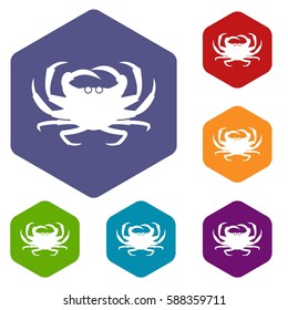 Crab icons set rhombus in different colors isolated on white background