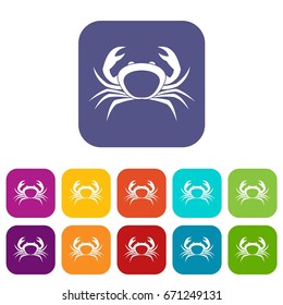 Crab icons set vector illustration in flat style In colors red, blue, green and other