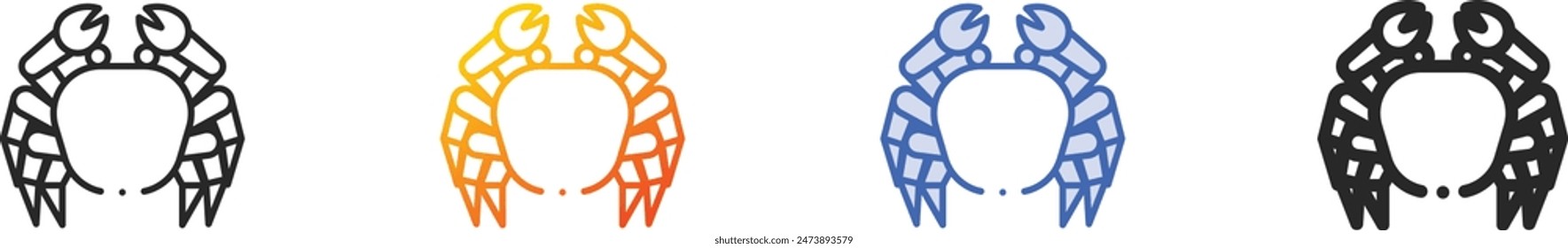 crab icon.Thin Linear, Gradient, Blue Stroke and bold Style Design Isolated On White Background