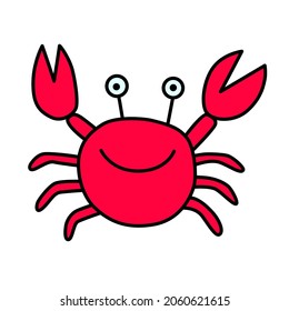 Crab illustration. Childish drawing style. Hand drawn illustration, Flat design
