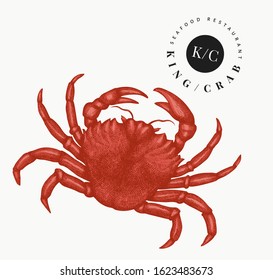 Crab illustration. Hand drawn vector seafood illustration. Engraved style crustacean. Retro lobster image.