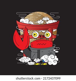 crab illustration with japanese style background