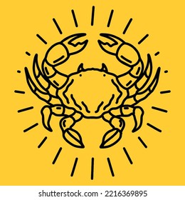 Crab illustration Monoline Vector Logo, animal vintage badge, creative emblem Design For Tshirt