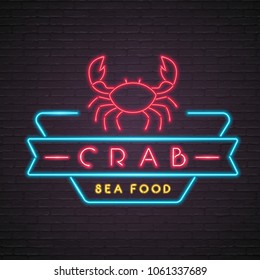 Crab Illustration Neon Light Glowing Vector Silhouette with Dark Background