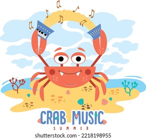 Crab illustration. Vector graphic design for t-shirt.