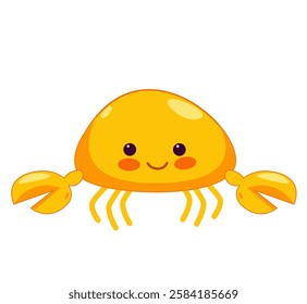 Crab in kawaii style. Modern flat illustration of cute yellow crab. Vector on vintage background