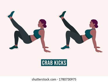 Crab Kicks exercise, Woman workout fitness, aerobic and exercises. Vector Illustration.