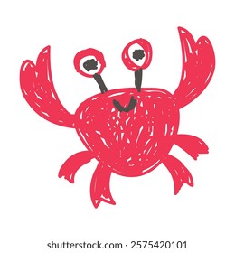 Crab as Kids Doodle Simple Hand Drawn Element Vector Illustration
