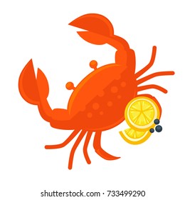 Crab with lemon vector illustration. Fresh seafood icon.