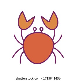 crab line and fill style icon design Sea life ecosystem fauna ocean underwater water nature marine tropical theme Vector illustration