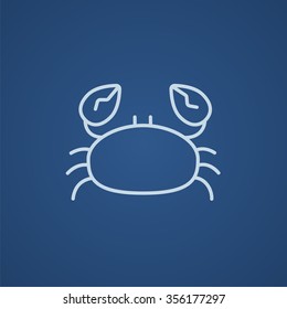 Crab line icon for web, mobile and infographics. Vector light blue icon isolated on blue background.