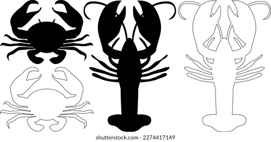 Crab and lobster icon vector. Seafood restaurant design