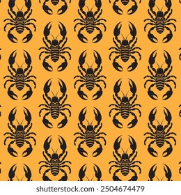 crab lobster on sand background tattoo food seafood animal insects ocean animal seamless pattern vector design in brown tone background silhouette for high quality prints in textile 