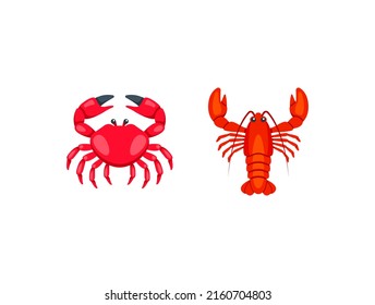 Crab and Lobster Vector Emoji Set Illustrations. Crab and Lobster Emoticons