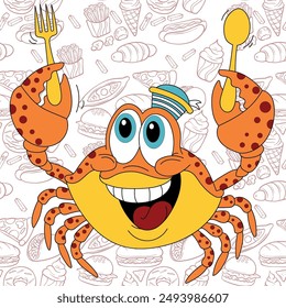 
crab locator pattern with cutlery for seamless garments